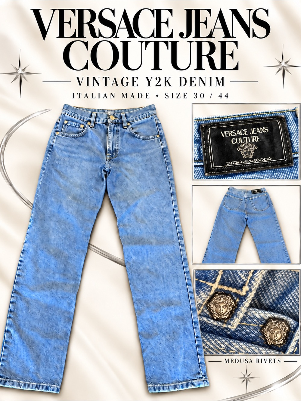 🔥 Vintage Y2K Versace Jeans Couture Medusa Jeans 30/44 - Picture 9 of 9